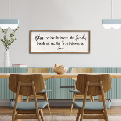 Bless the Food Before Us Sign Wall Decor 40"X15" Large Farmhouse Dining Room Wall Decor Framed Wood
