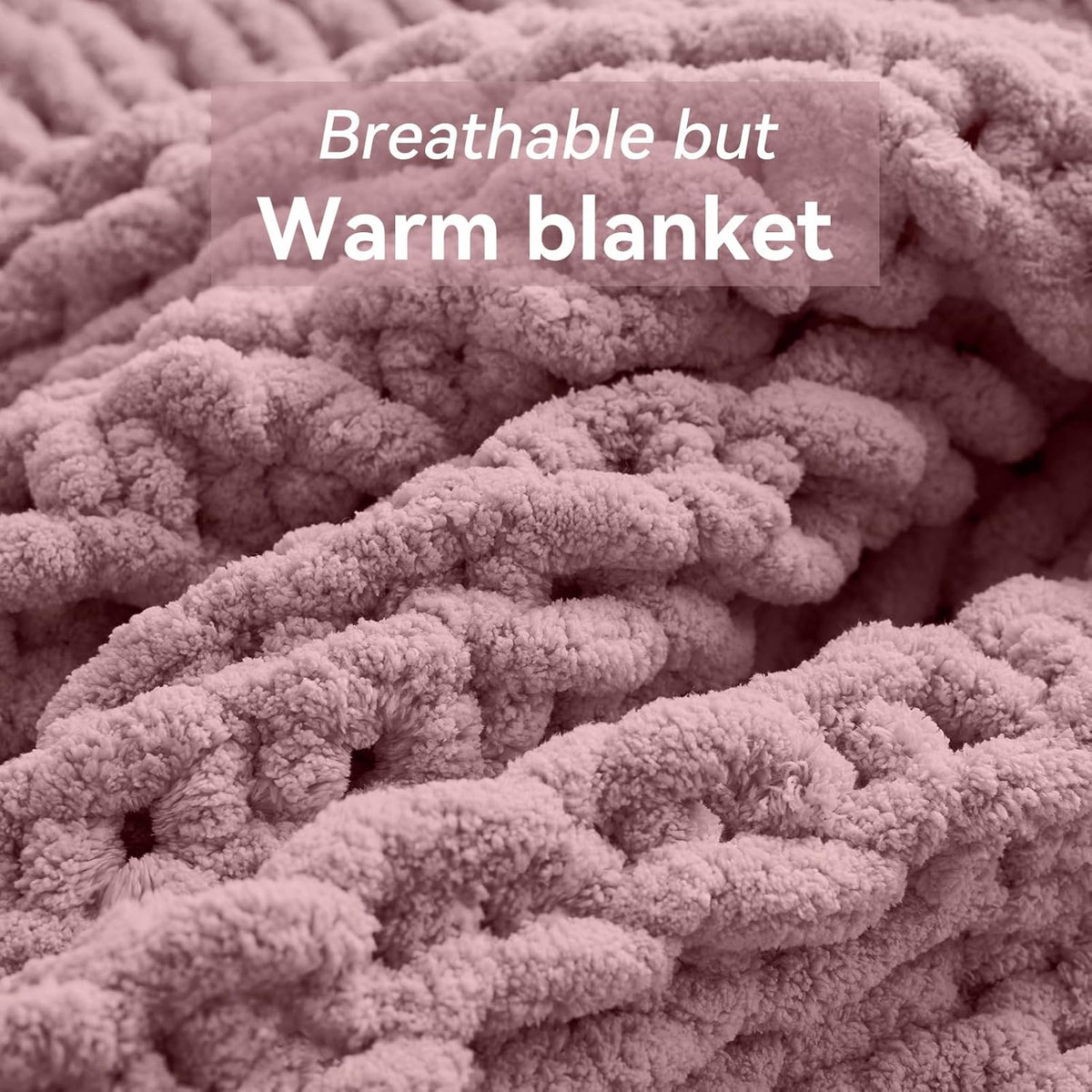 Chunky Knit Throw Blanket, 30''*40'' Knitted Throw Chenille Yarn for Bed Couch, Handmade Muted Pink