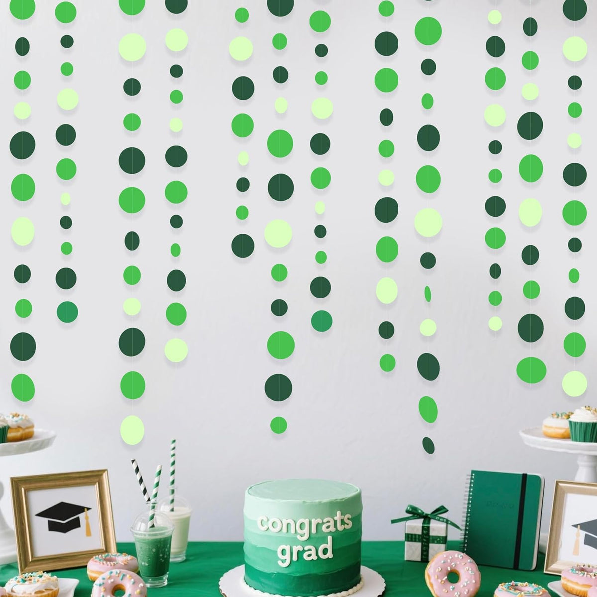 Green Party Decorations Ombre Green Circle Dots Garland Hanging Paper Polka Dot Streamer for