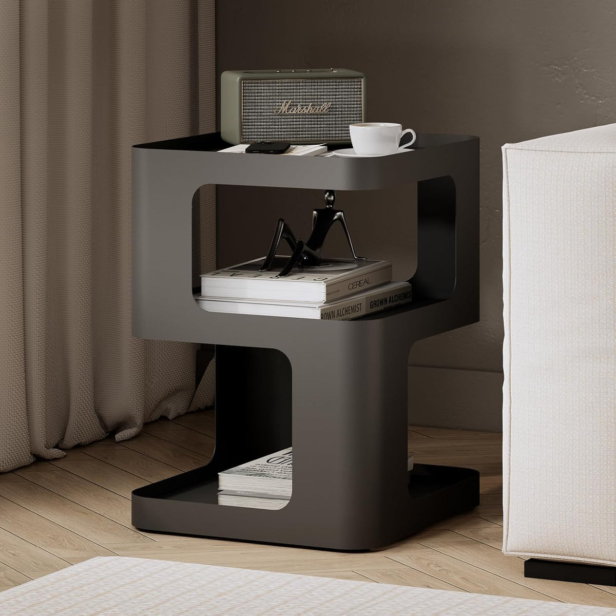 Modern Side Table, Metal Bedside Table Living Room, 3 Tier end Tables with Storage,Nightstand for