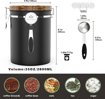 35OZ Coffee Canister for ground coffee with Date Tracker,Wood grain lid 304 Stainless Steel Kitchen