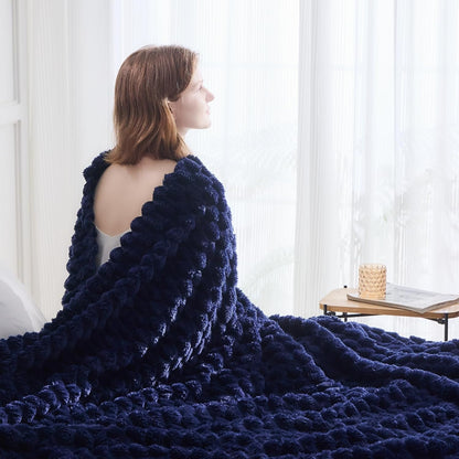NEWCOSPLAY Super Soft King Blanket Dark Navy Premium Silky Flannel Fleece 3D Clouds Stylish