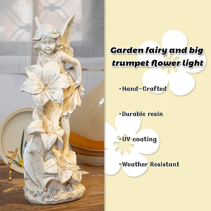 Angel Garden Statue Outdoor, Solar Powered Resin Garden Sculptures Fairy Angel Statues Waterproof
