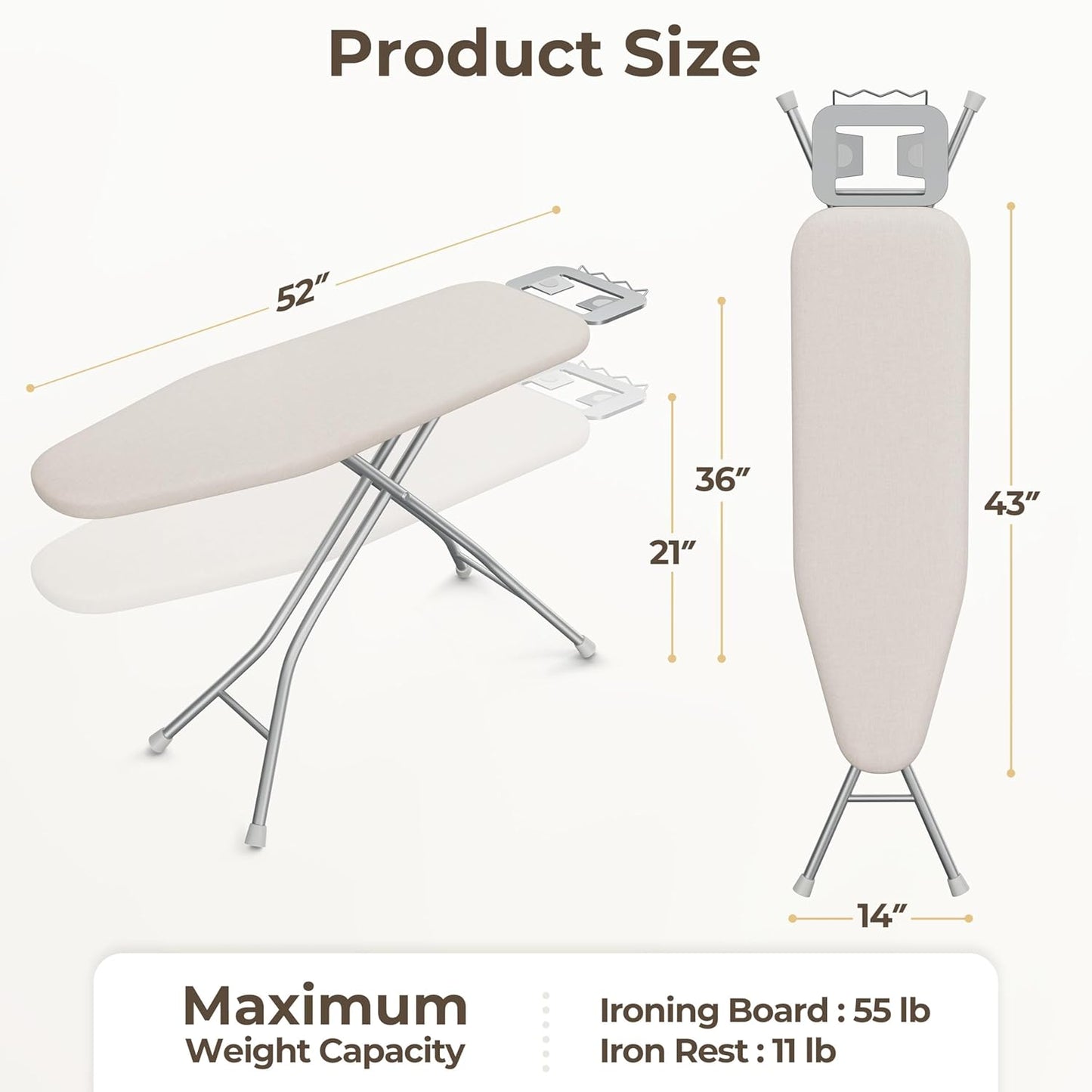 Yaheetech Foldable Ironing Board, Heavy Duty Iron Board with 9 Adjustable Heights, 4 Layer Cover
