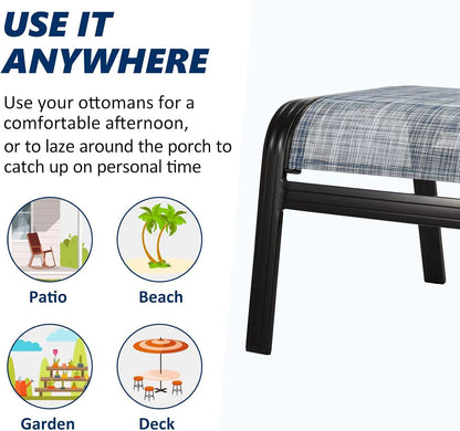 Outdoor Footstools for Patio,Textile Ottomans Metal Dining Footrests Stack Chairs for Lawn,Garden