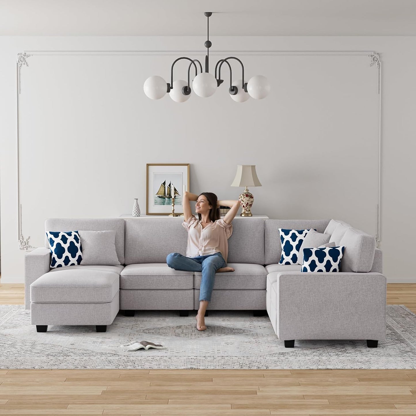 L Lengend Vansen Modular Sectional Sofa U Shaped Couch with Ottoman Modern Reversible Corner