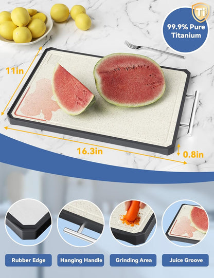 Titanium Cutting Boards for Kitchen, 2 in 1 Titanium Cutting Boards with JUICE GROOVE, Metal