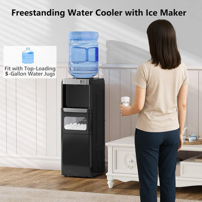 Water Dispenser with Ice Maker Function, Top Loading Hot and Cold Water Cooler for 5 Gallon Bottle