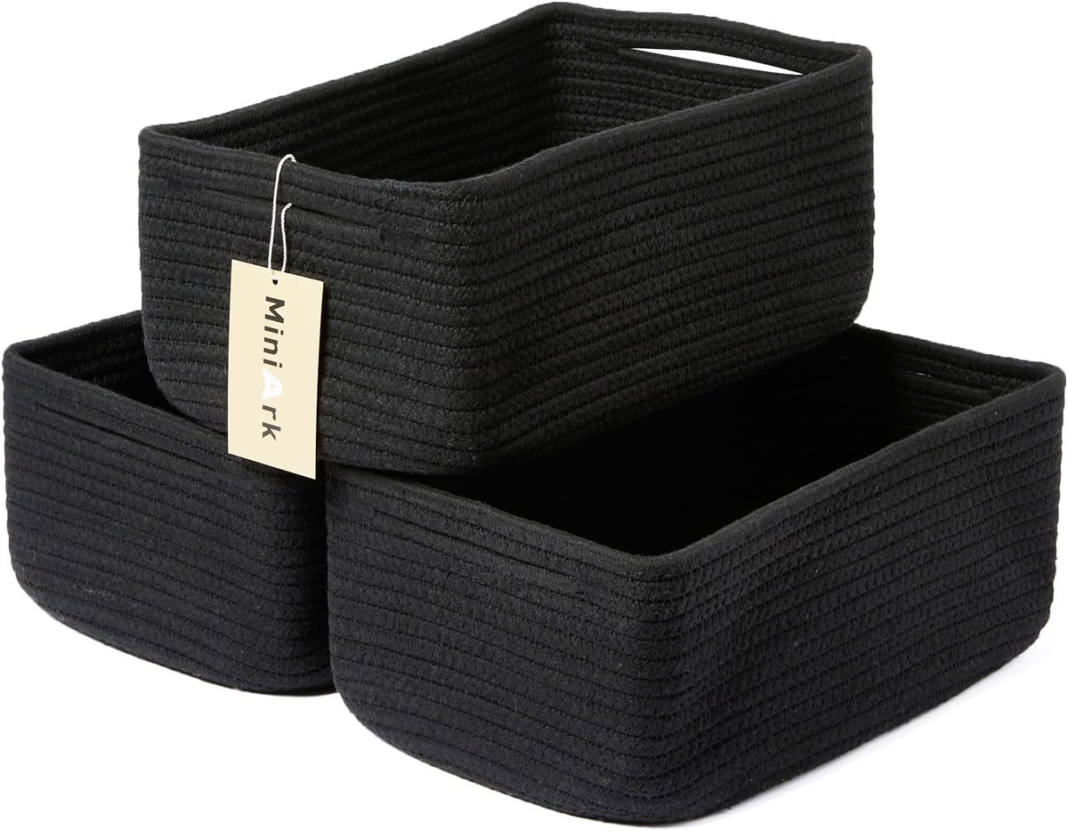 Small Storage Baskets for Organizing | Closet Organizer Bins | Shelf Toy Basket | Woven Rope