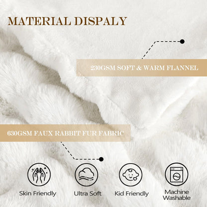 Latepis White Faux Fur King Blanket Cozy Bubble Blanket Soft Fuzzy Thick Living Room Blanket for