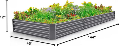 Land Guard 12×4×1ft Galvanized Raised Garden Bed Kit for Vegetables, Galvanized Super Large Metal