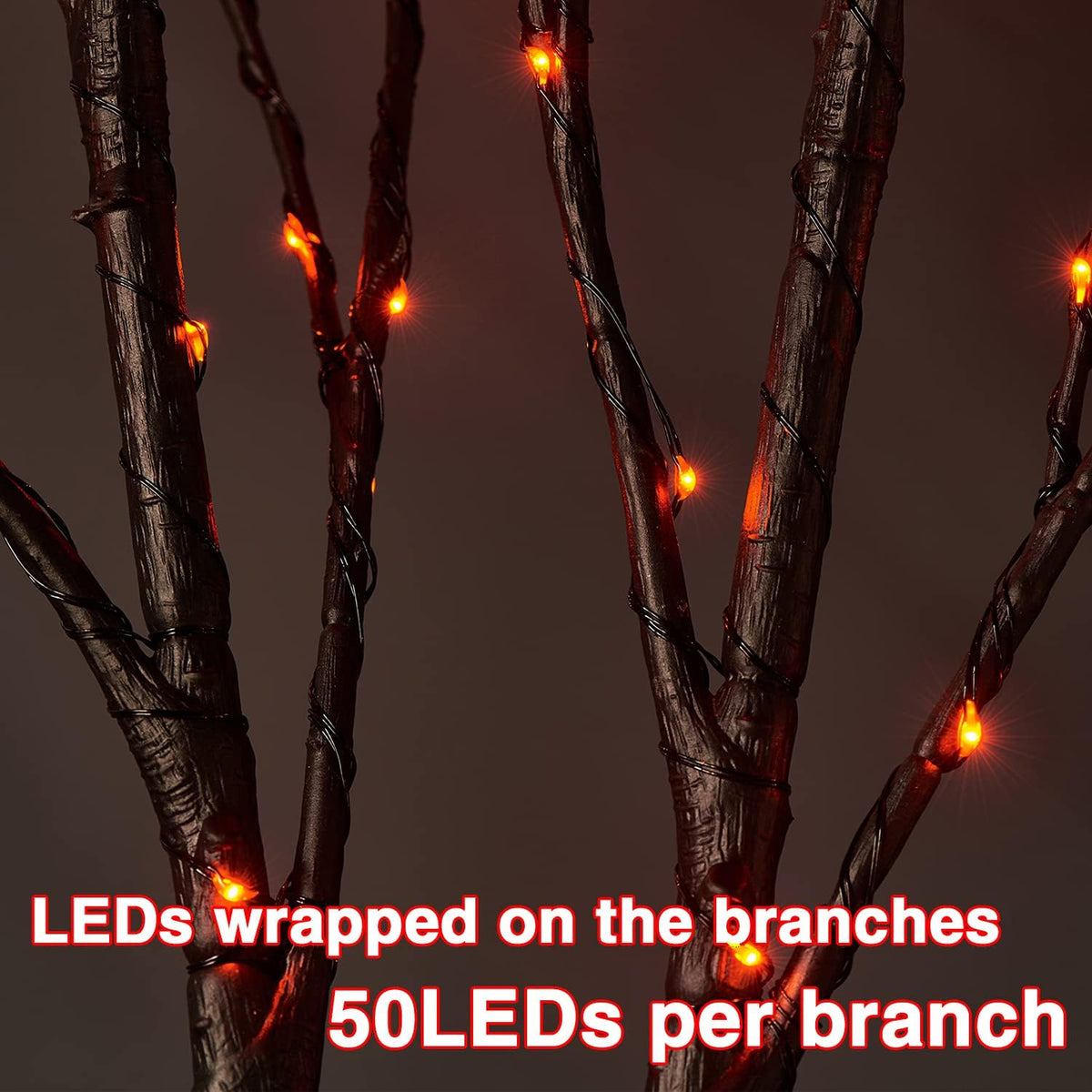 Fudios Halloween Lighted Branches with Timer 100 LED Orange Fairy Lights 32IN, Black Tree Branch