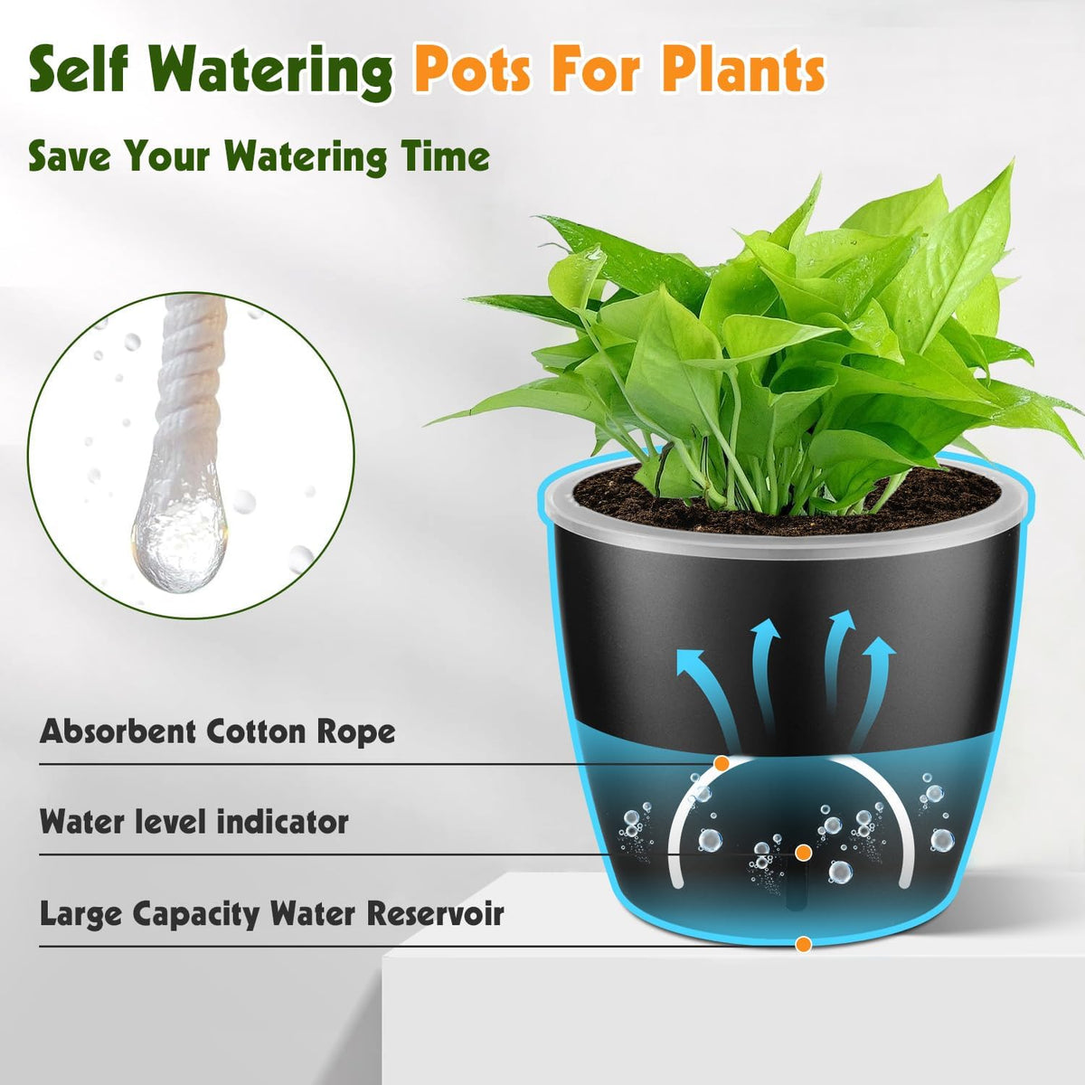 Self Watering Pots for Indoor Plants, 6-Pack 5'' Self Watering Planter with Drainage Holes, Small