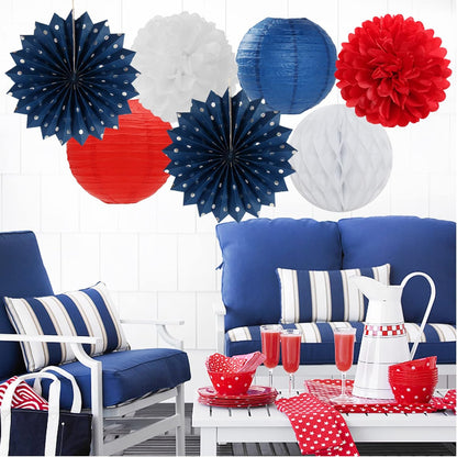 Fourth-4th of July-Imemorial Party-Decorations Lanterns - 14pcs Red White Blue Graduation Paper
