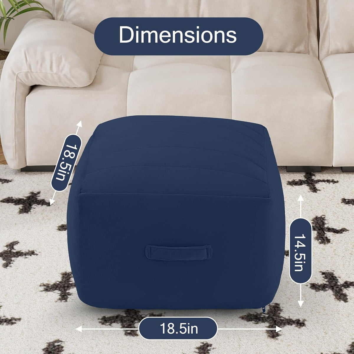 MeMoreCool Square Stuffed Pouf Ottoman Foot Rest, Floor Pouf Foot Stool with Foam Chunk Filling