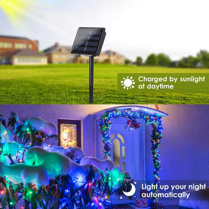 (Warm White ⇋ Multicolor) Solar Christmas String Lights Outdoor, 2-Pack 80FT 200 LED Waterproof