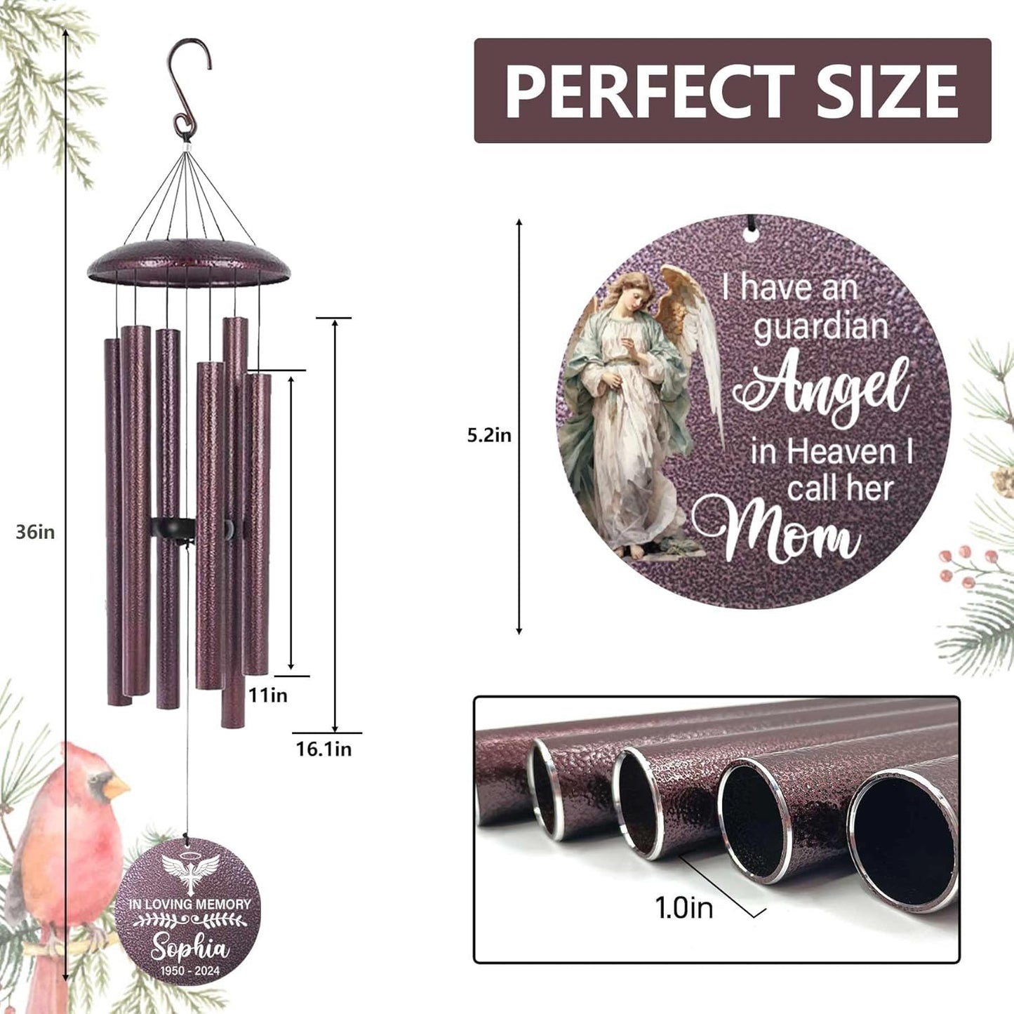 ASTARIN 36" Large Deep Tone Personalized Sympathy Wind Chimes, Memorial Wind Chime for Loss of