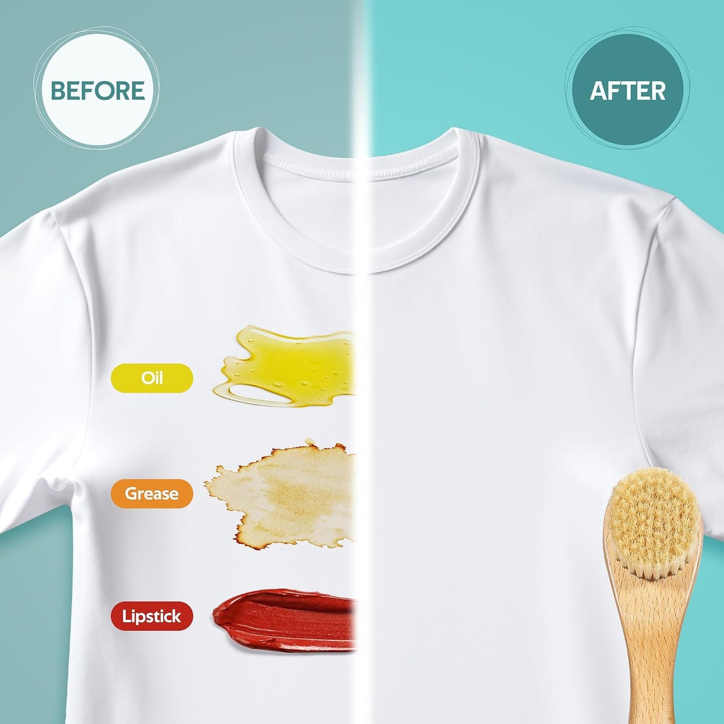 BFWood Laundry Stain Brush, Natural Soft Boar Bristles, Removes Tough Stains from Delicate Fabrics