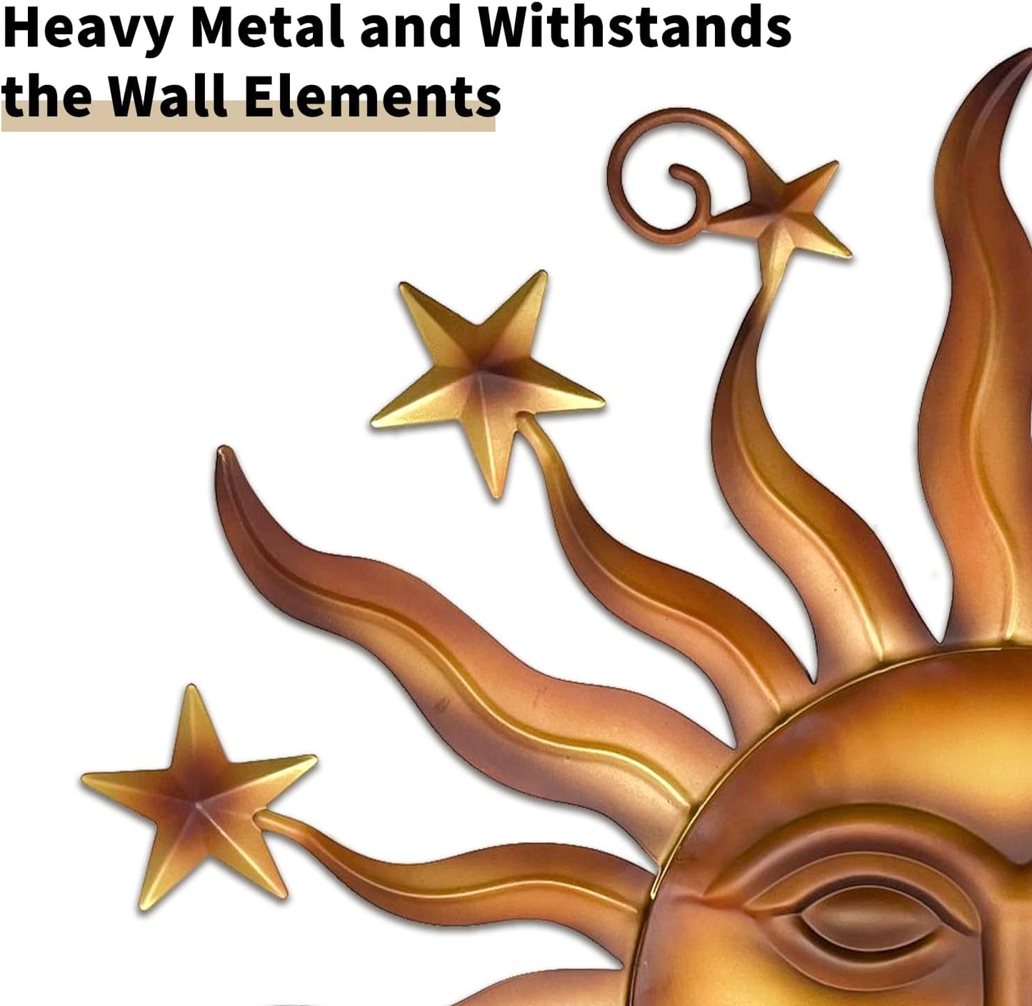 LIFFY 24" Sun Metal Wall Art Outdoor Decor - 3D Sun Face Metal Wall Sculpture - Hanging Decoration