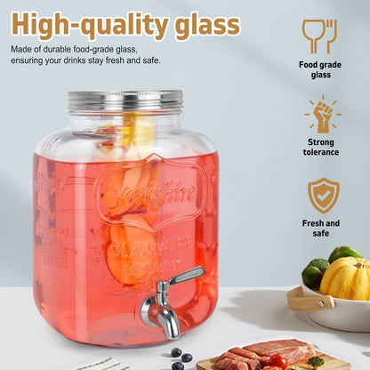 DD&HAPP Gallon Glass Drink Dispensers For Parties 2PACK.1.5Gallon Beverage Dispenser,Glass Drink