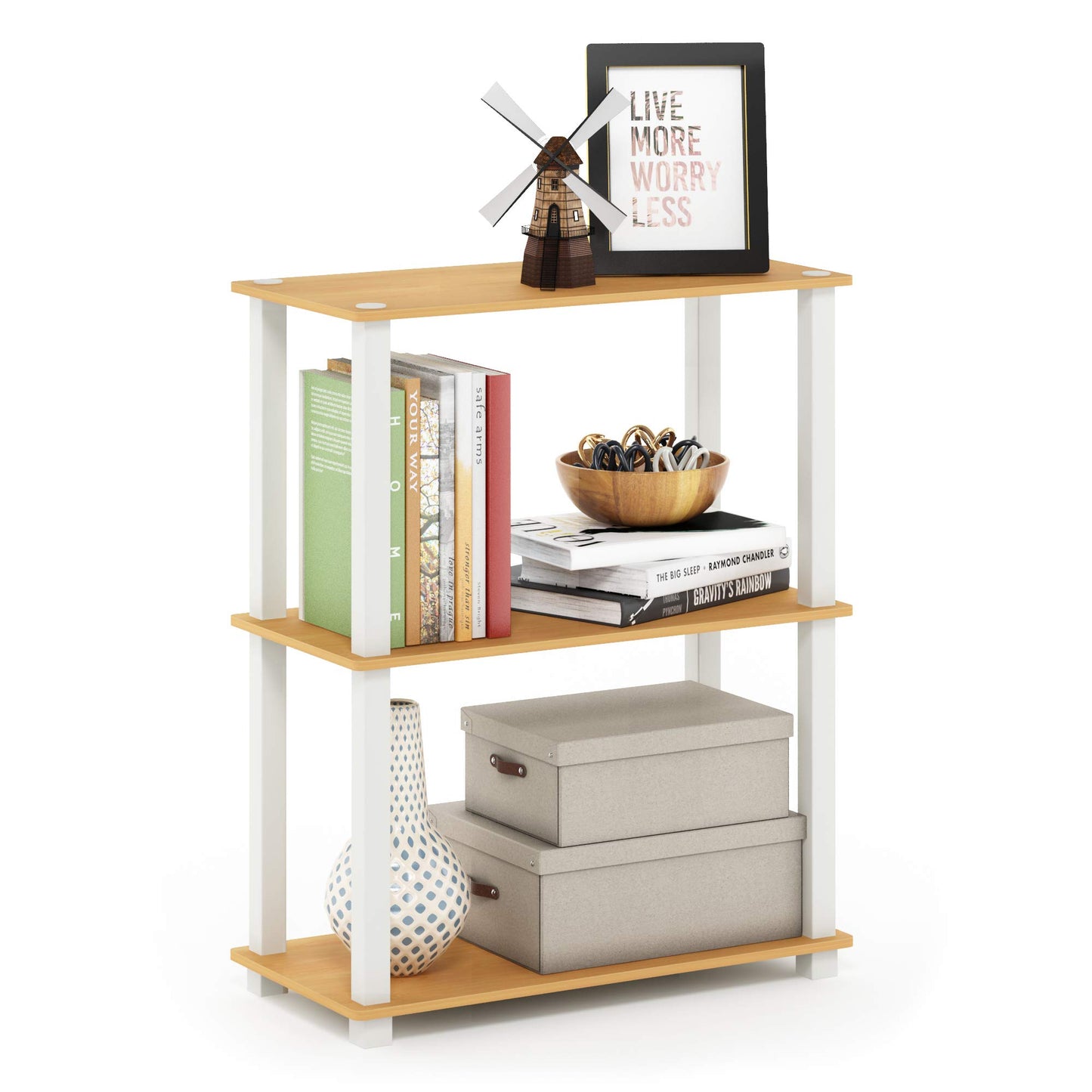 Furinno TURN-S-TUBE Storage Shelves, 3-Tier Book Shelf, Corner Shelf, Toolless Open Shelves, for
