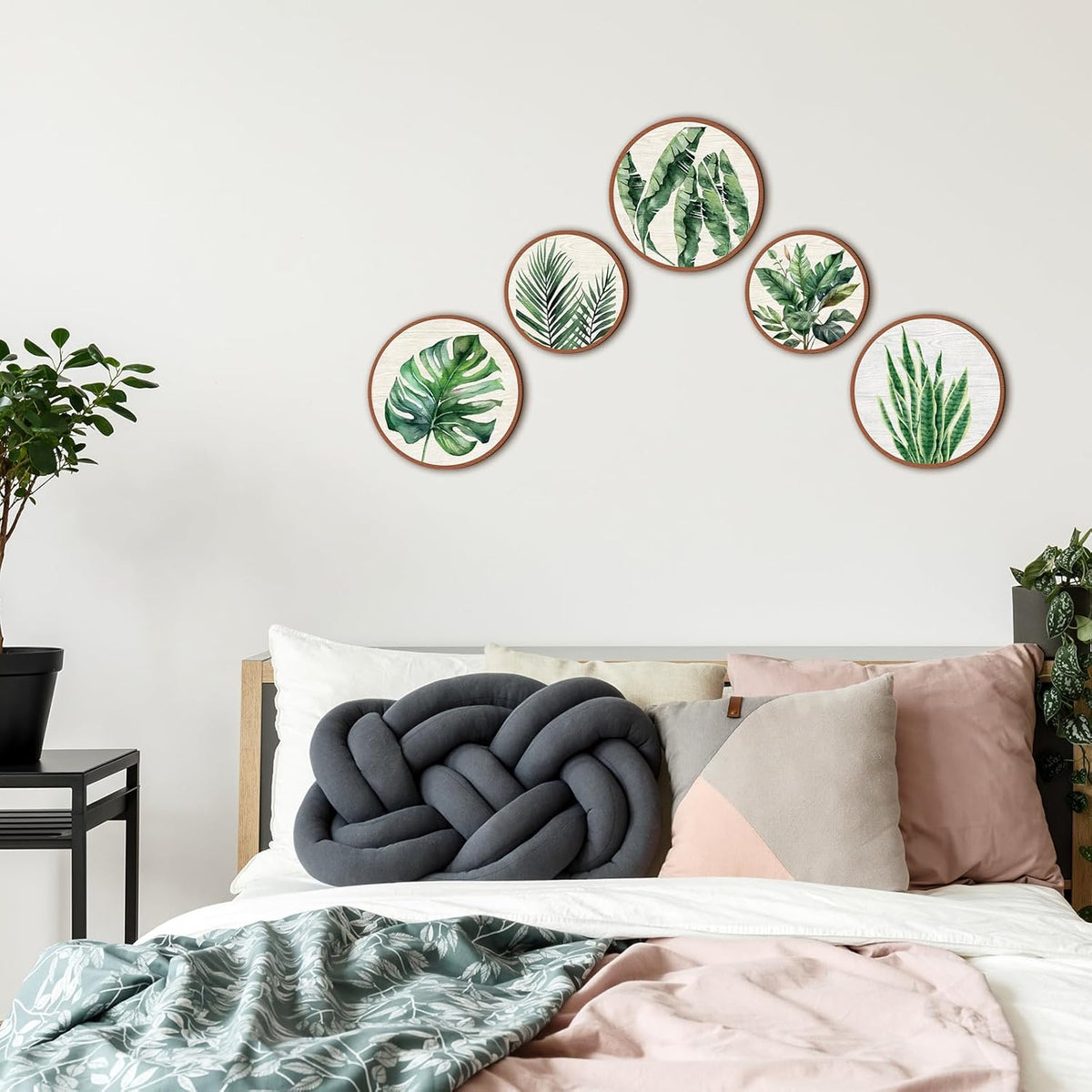 Qunclay 5 Pcs Wall Art Decor Wooden Living Room Wall Decor Bohemian Hanging Farmhouse Geometric