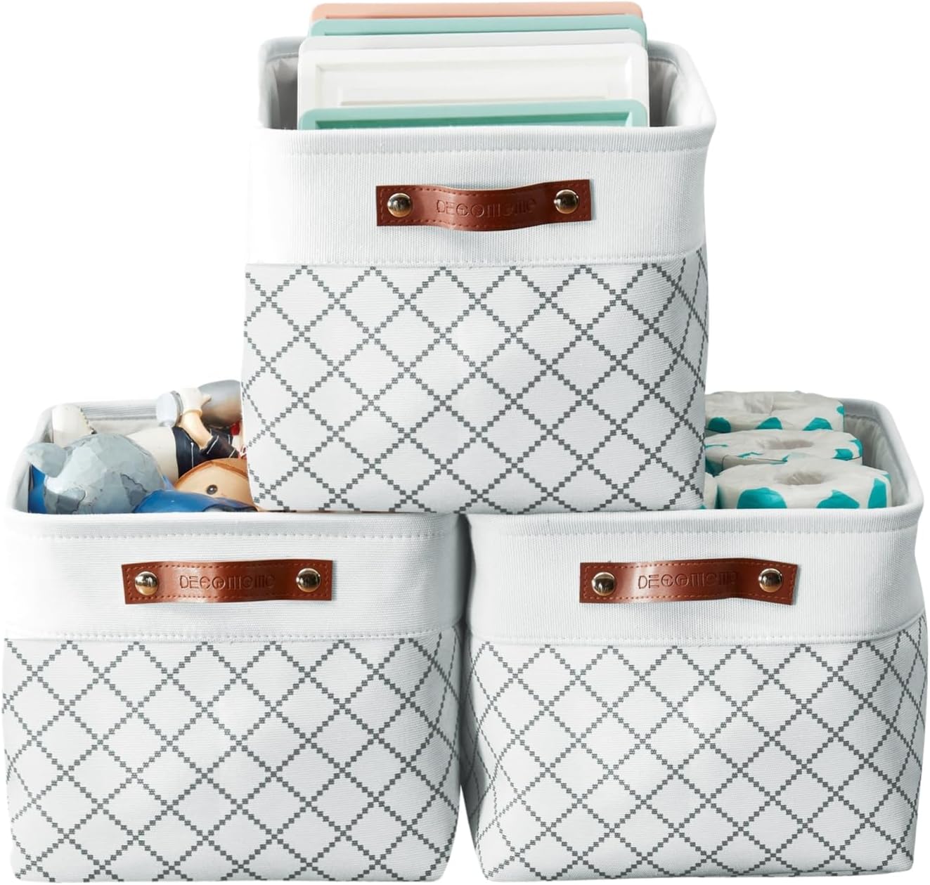 DECOMOMO White Storage Bins Fabric Storage Baskets for Shelves, Linen Closet Organization Toys