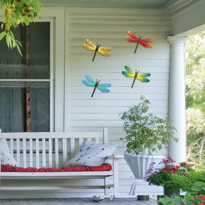Metal Dragonfly Wall Decor, 4 Pack 14inch Metal Dragonfly Wall Hanging Sculpture Decor for Outdoor