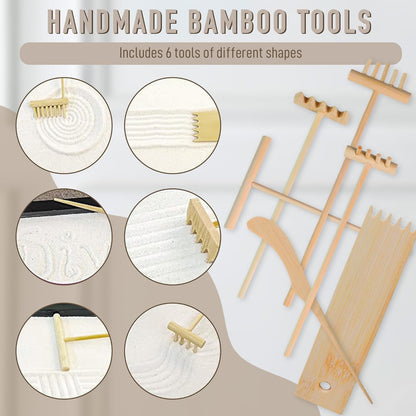 Japanese Zen Garden for Desk - Zen Garden Sand Kit, Artificial Bonsai Tree, Rakes & Accessories