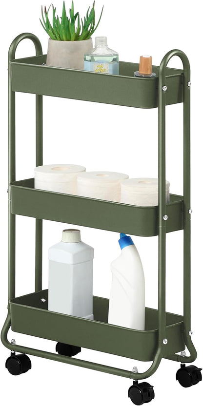 SunnyPoint Slim Rolling Storage Cart, 3 Tier Bathroom Storage Organizer Bathroom, Laundry Utility