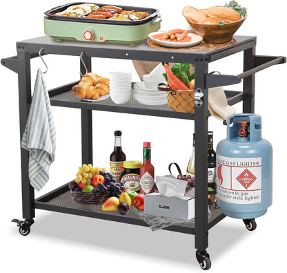 Domi 3-Shelf Outdoor Grill Table, Grill Cart Outdoor with Wheels, Pizza Oven and Food Prep Table