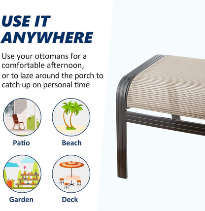 Outdoor Patio Ottoman Seat Textilene Portable Metal Footstool Portable Footrest Patio Chairs 2 Set