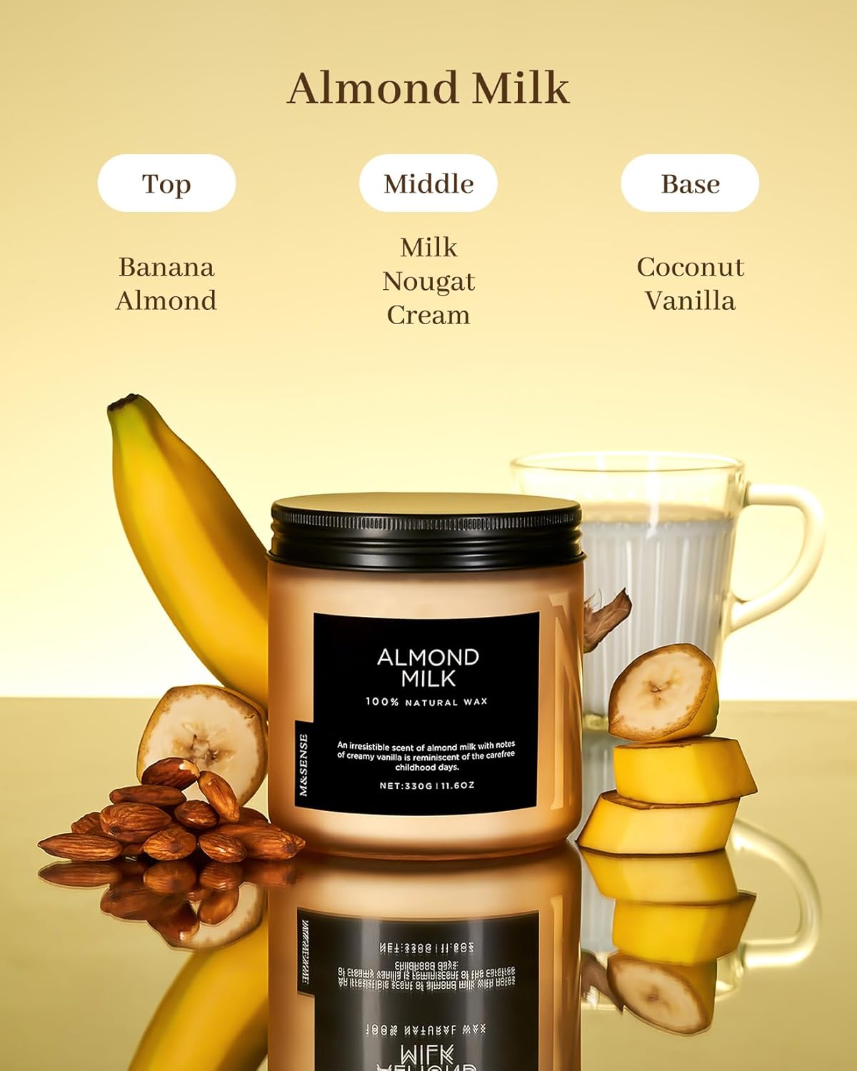 M&SENSE Creamy Vanilla Scented Candle, 11.6oz Clean Non Toxic Home Sweet Scent 70 Hours Burn Time