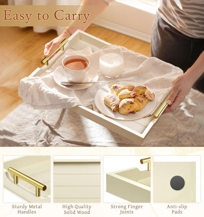 Coffee Table Tray - Large Ottoman Tray for Living Room - Wood Serving Trays with Handles(2 Sets)