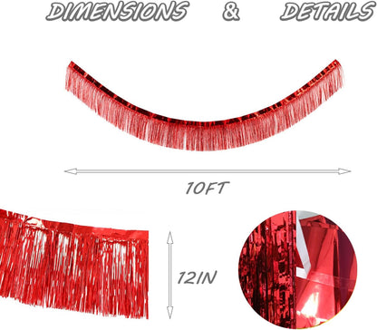 Red Foil Fringe Garland 10FT 6packs, Metallic Foil Tinsel Fringe Banners for Parade Float