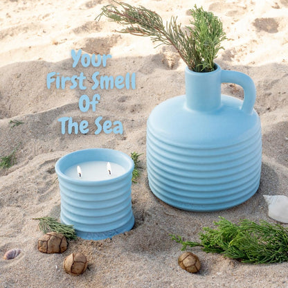 Scented Luxury Candles in Handmade Ceramic Jars, Soy Wax | Day On The Sea – Cypress & Cedar, Large