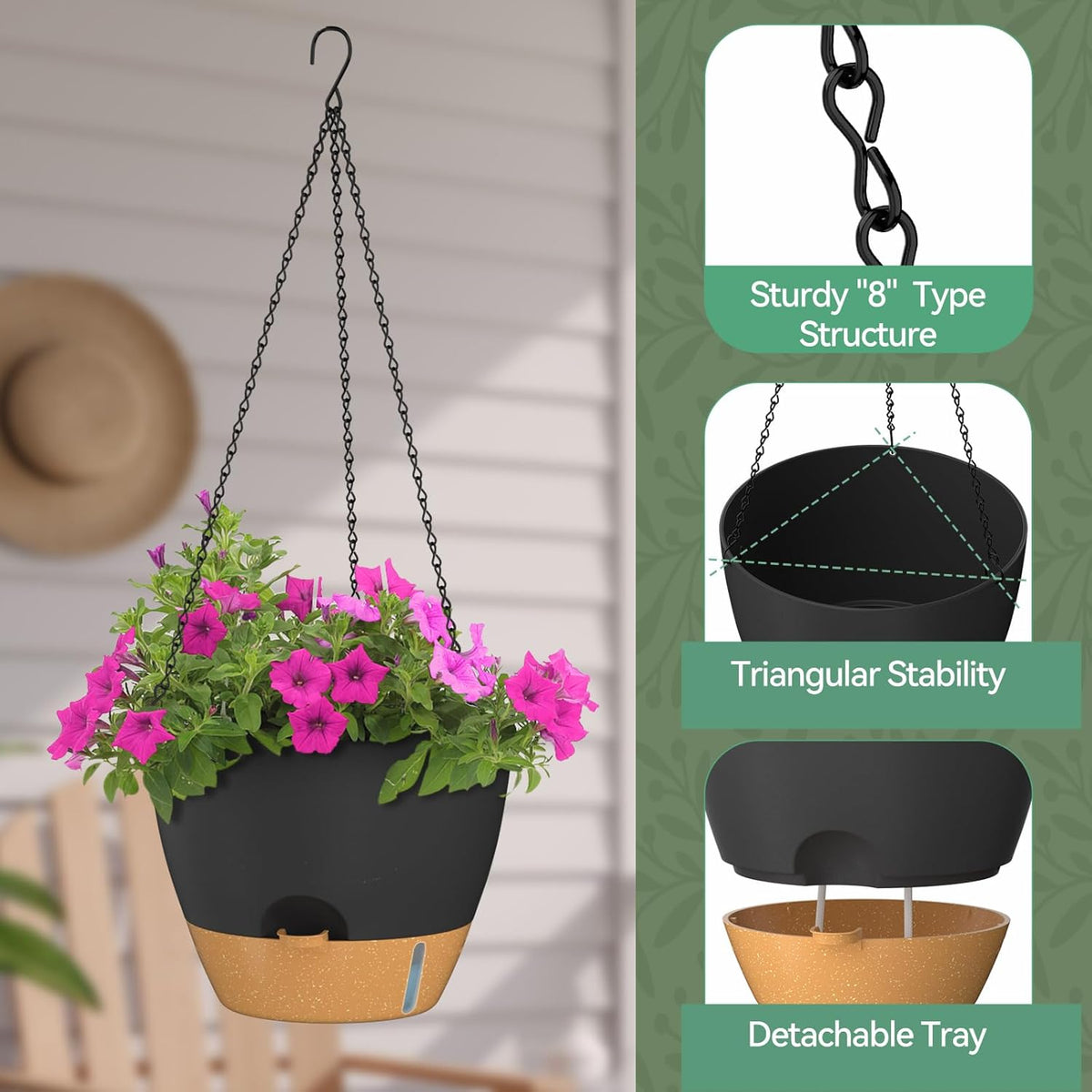 ZMTECH 12 Inch Hanging Planters for Indoor Outdoor Plants, 2 Pack Self Watering Hanging Plant Pots