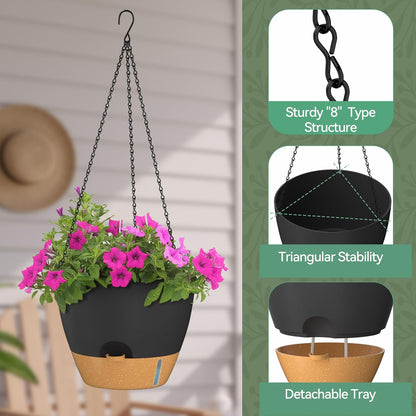 ZMTECH 12 Inch Hanging Planters for Indoor Outdoor Plants, 2 Pack Self Watering Hanging Plant Pots