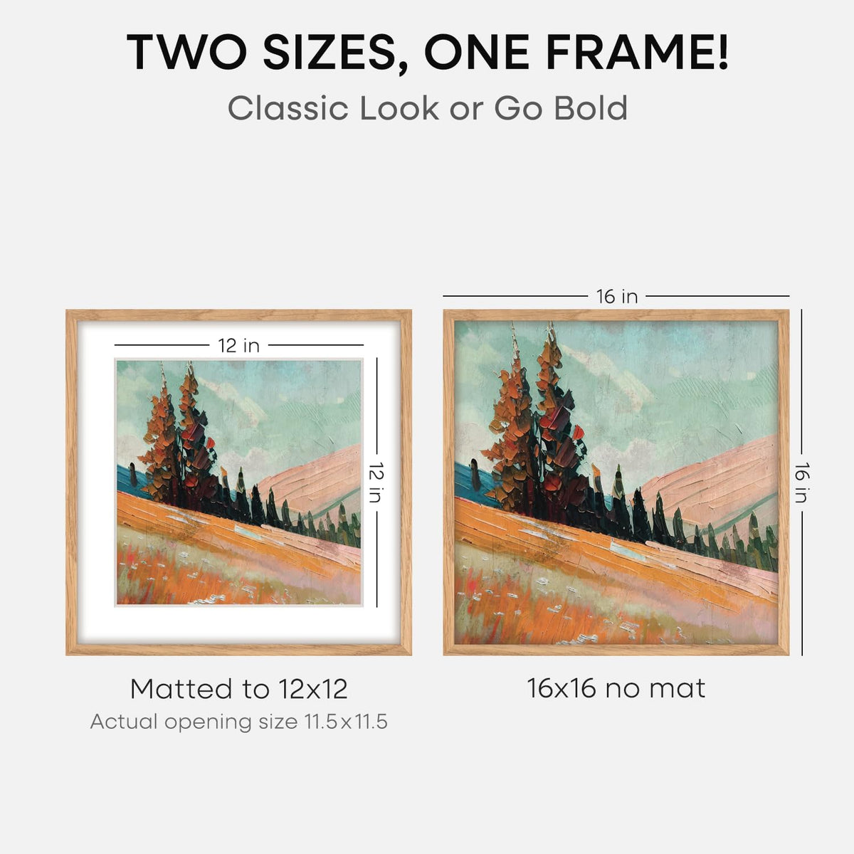 Homeforia 16x16 Picture Wood Frame, High End Natural Oak 16 x 16 Square Light Wooden Frames with