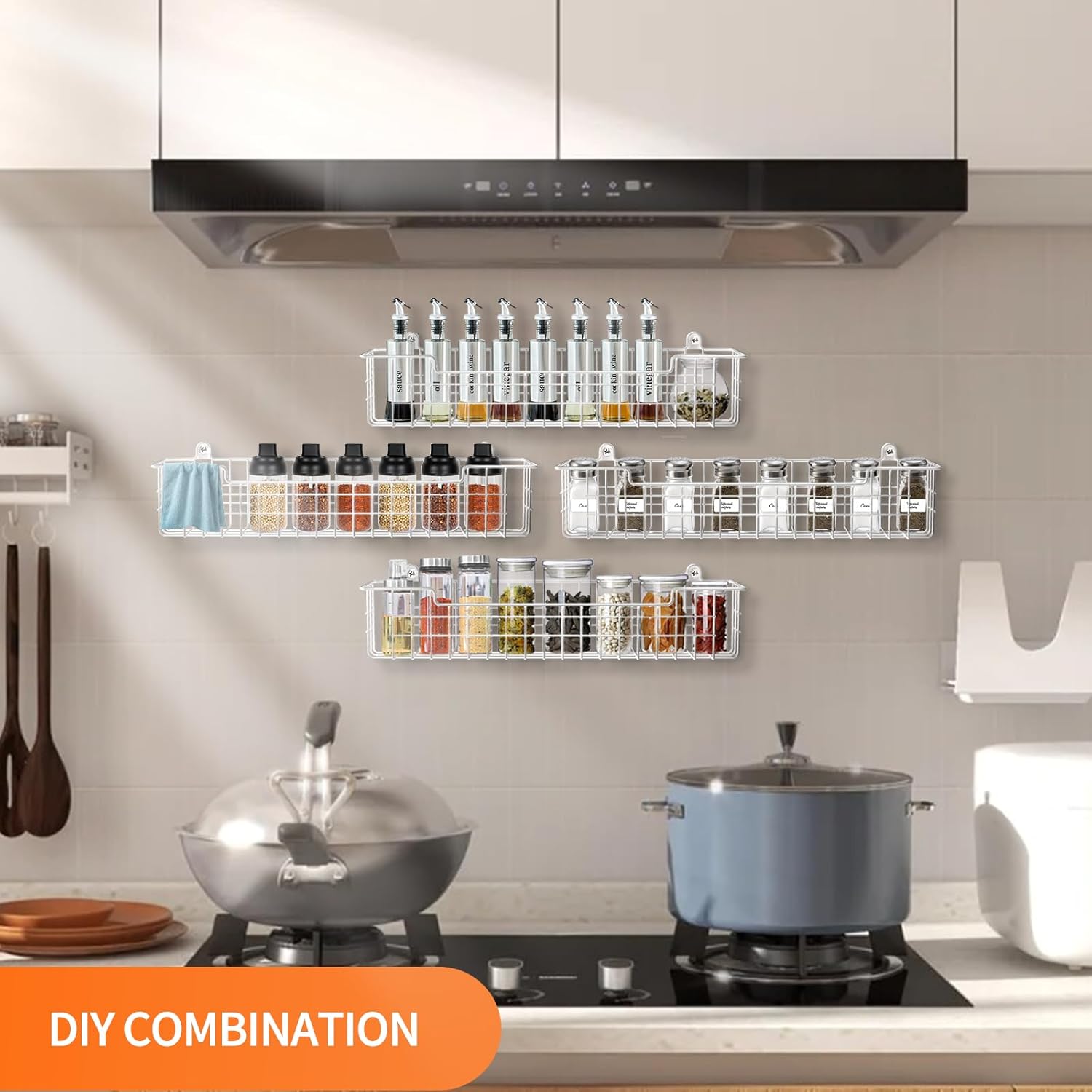 Spice Rack, 4-Pack Seasoning Organizer Wall Mount for Kitchen Storage Organization, Spice Holder