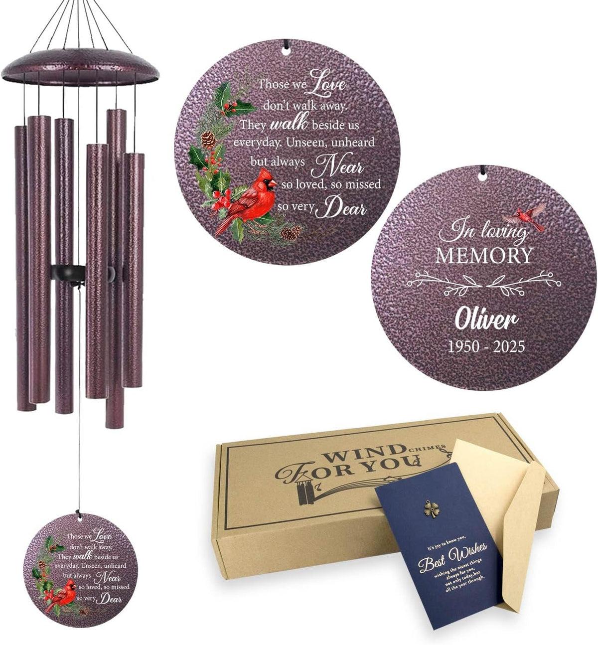 ASTARIN Personalized Cardinal Wind Chime Memorial, Customized Sympathy Wind Chimes for Loss of