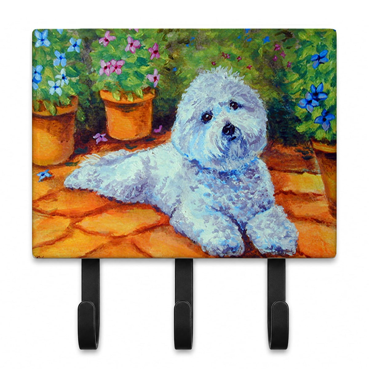 Caroline's Treasures 7346TH68 Bichon Frise on the patio Leash or Key Holder, Wall Hooks, Key Hooks