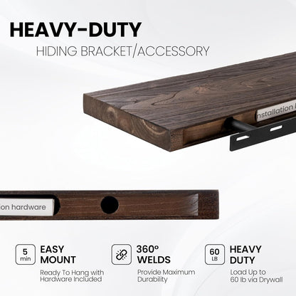 55 Inch Floating Shelves, Live Edge Elm Wood Floating Shelf for Wall, Wall-Mounted Display Shelves