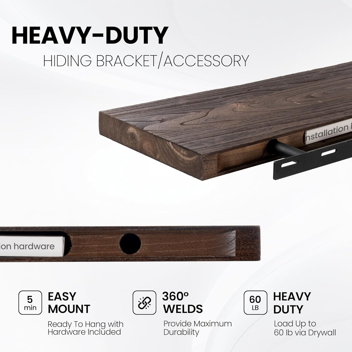 Fun Memories Solid Elm Wood Floating Shelves, 42 Inch Floating Shelves for Wall, Wall-Mounted Live