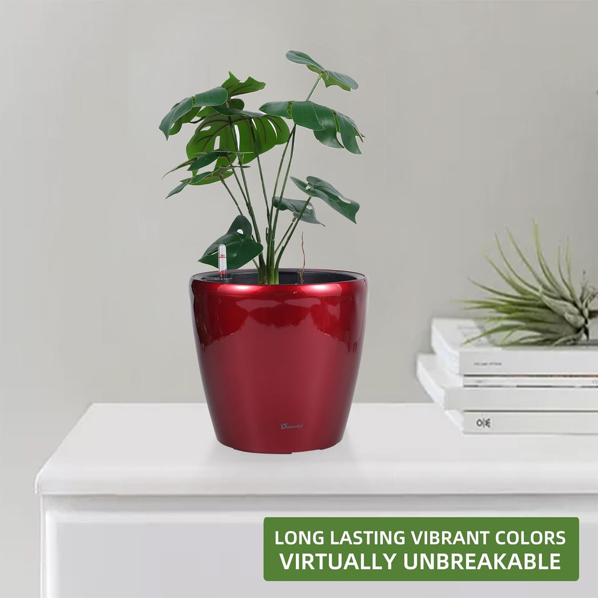 Dexceder 11x10 Inches High Gloss Self Watering Planter Indoor Outdoor, Inner Pot Design, Thickened