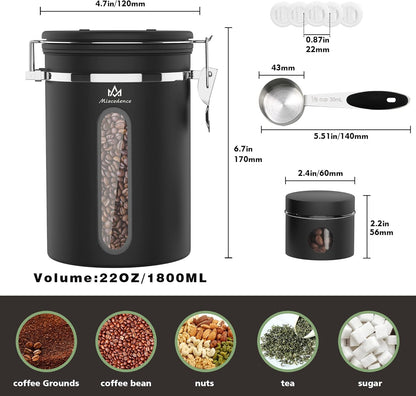 Coffee Canister for ground coffee with Transparent Window,Date Tracker CO2 Valve 304 Stainless