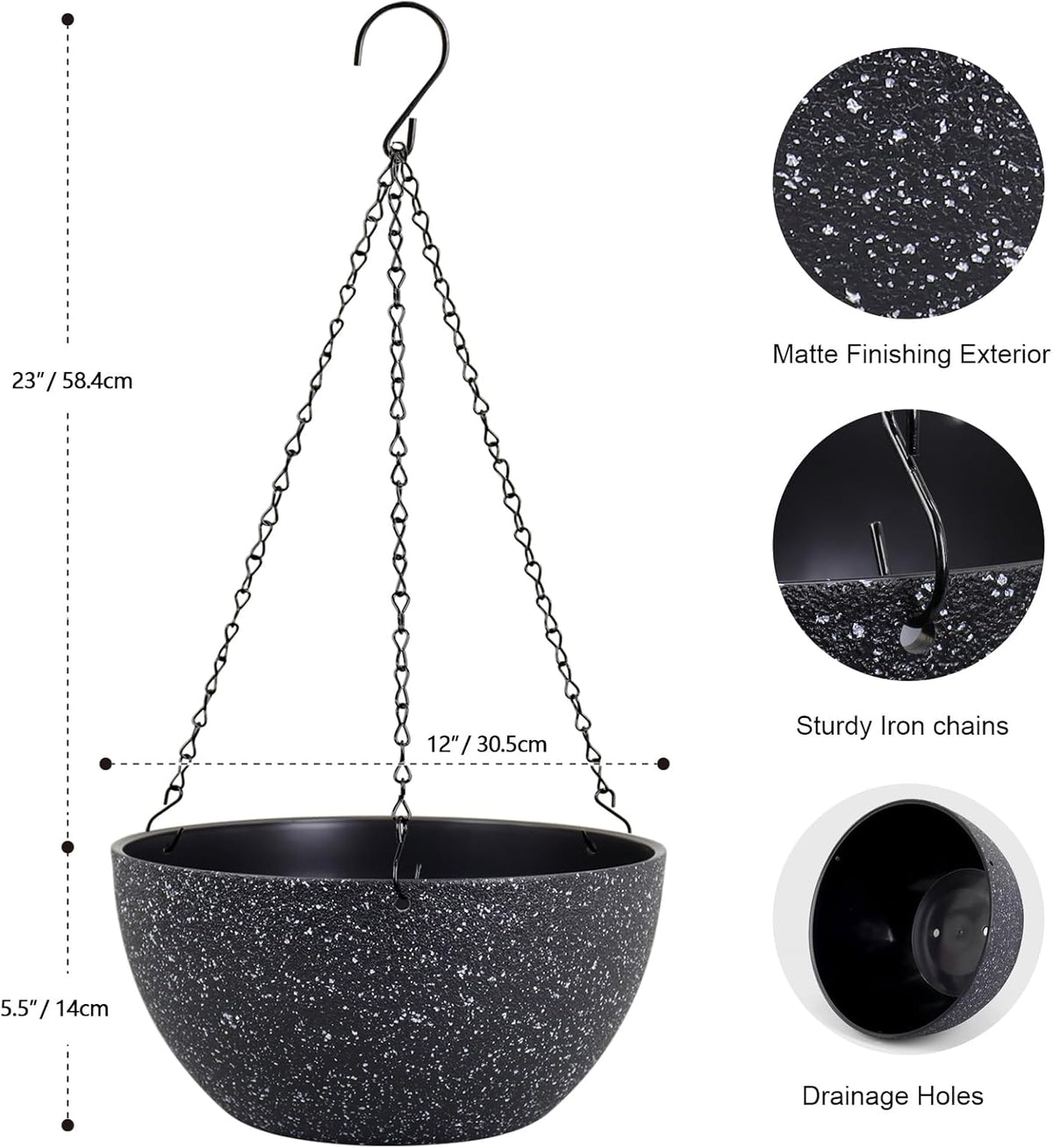 12 inch Large Hanging Planters for Indoor Outdoor Plants, 2 Pack Hanging Flower Pots with Drainage