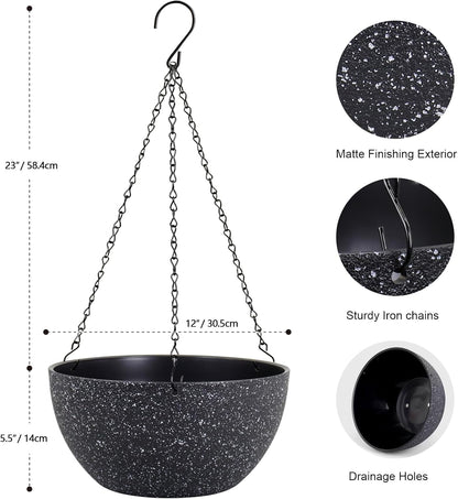 12 inch Large Hanging Planters for Indoor Outdoor Plants, 2 Pack Hanging Flower Pots with Drainage