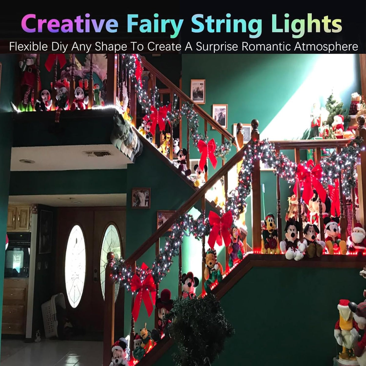 Red and White Bttery Operated Christmas Lights,4 Pack Fairy Lights Battery Operated with