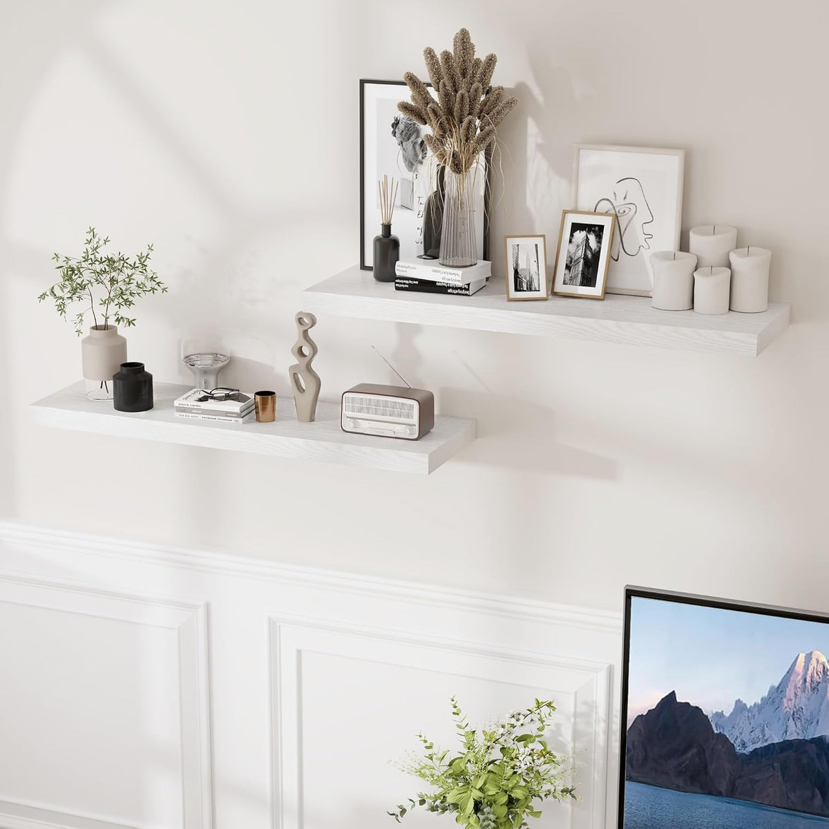 Fun Memories White Floating Shelves 36 Inch Long, 9 Inch Deep Wall Shelves Set of 2, 36 x 9
